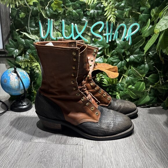 Justin USA Made Vintage Men Size 13 D Leather Lace Up Mule Packer Boots 602 - Picture 1 of 12